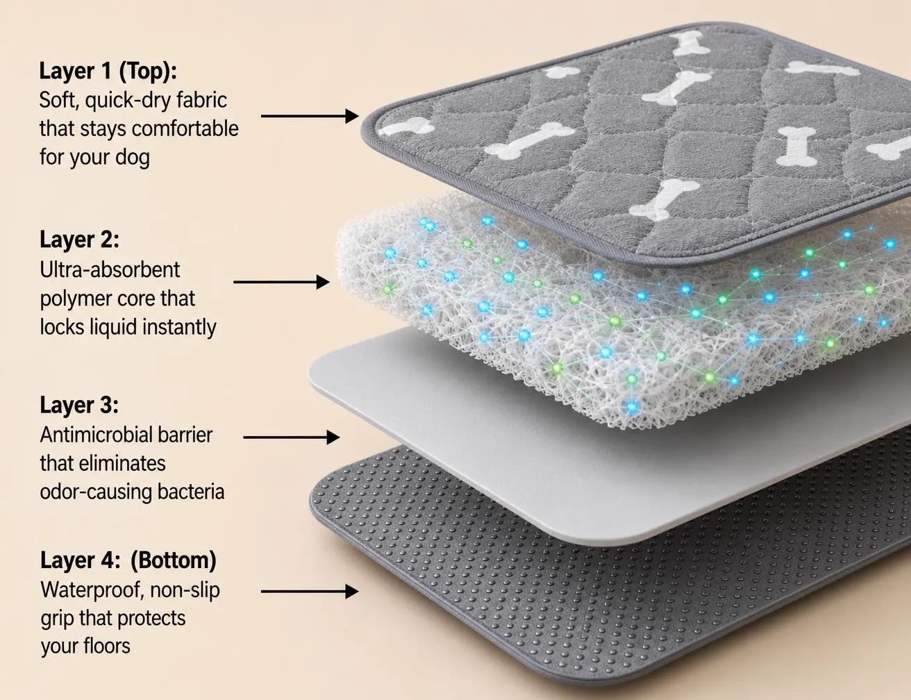 Exploded view of the four layers inside the HappyPaw pad