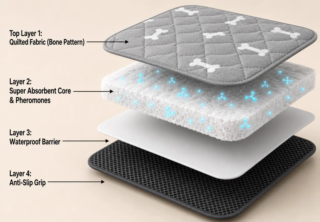 Labelled cross-section of the pad materials