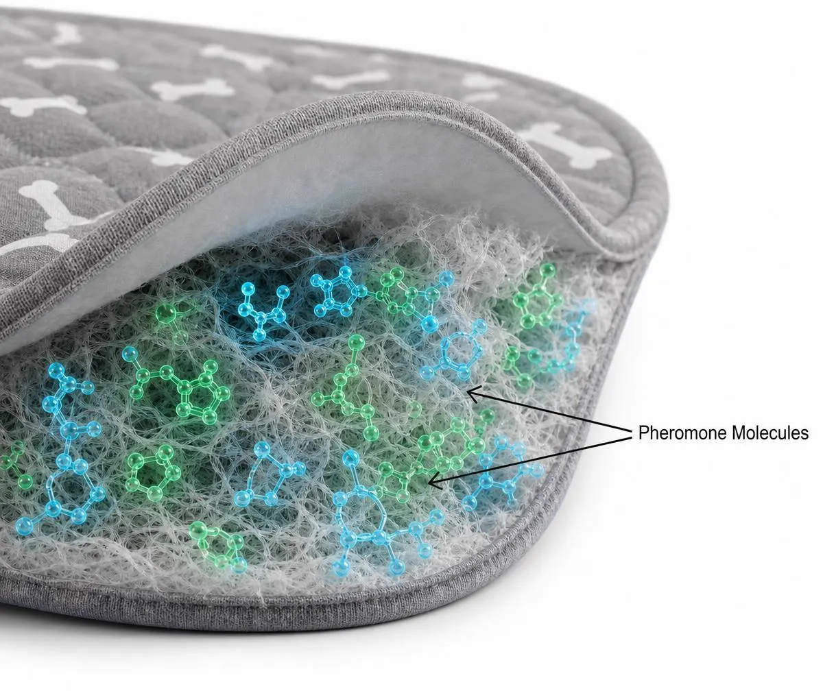 Macro cutaway of the pad core showing where the pheromone cue sits