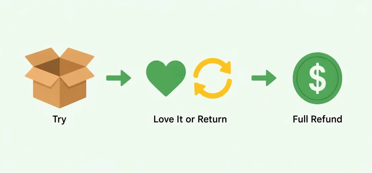 Three steps: try it, love it or return it, get a full refund
